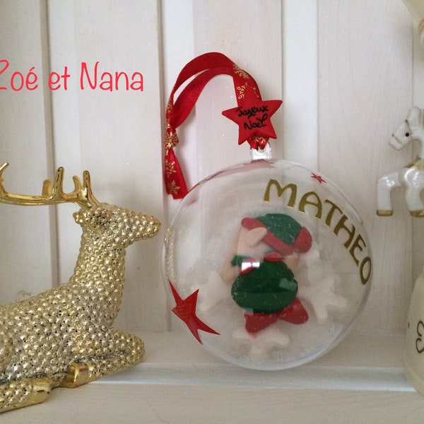 Boule de Noël personnalisée avec prénom, bébé, lutin,  noël, décoration, sapin