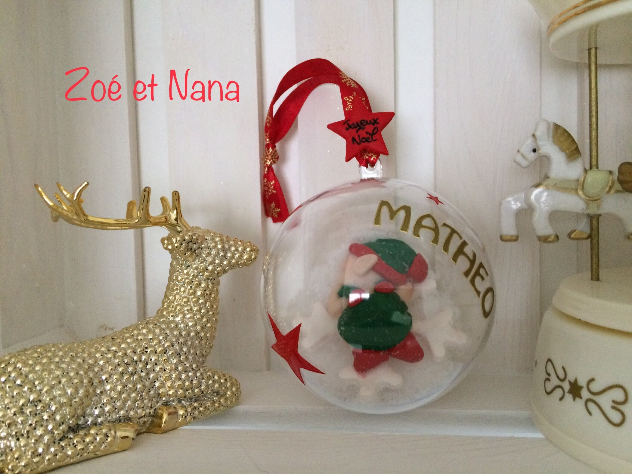 Boule de Noël Personnalisée avec Prénom, Bébé, Lutin, Noël, Décoration, Sapin