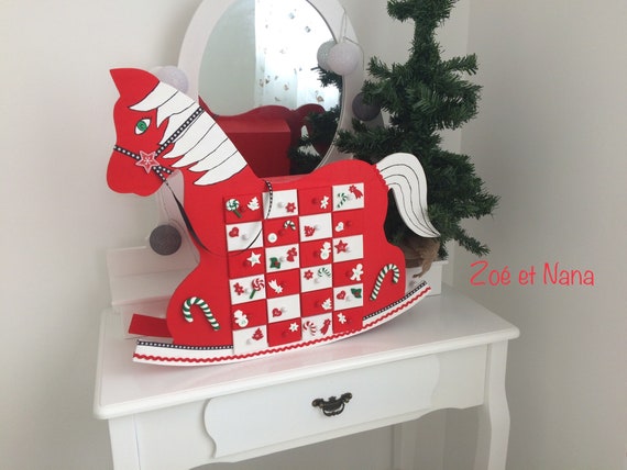 Advent Calendar, Rocking Horse, Christmas, Silver, Red, White - Etsy
