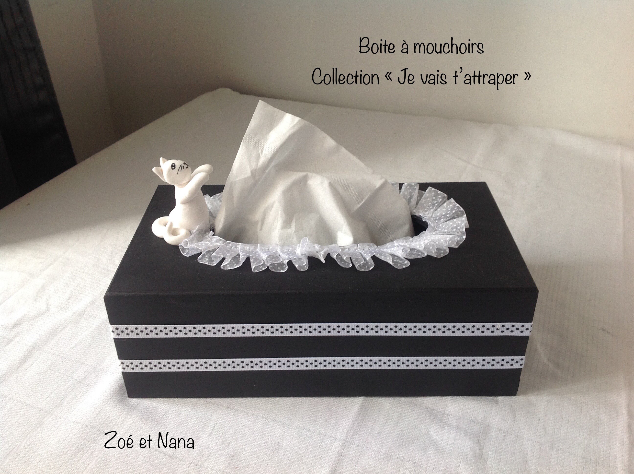 Boite à Mouchoirs, en Bois, Décoration d'intérieur, Maison, Chat, Noir, Blanc