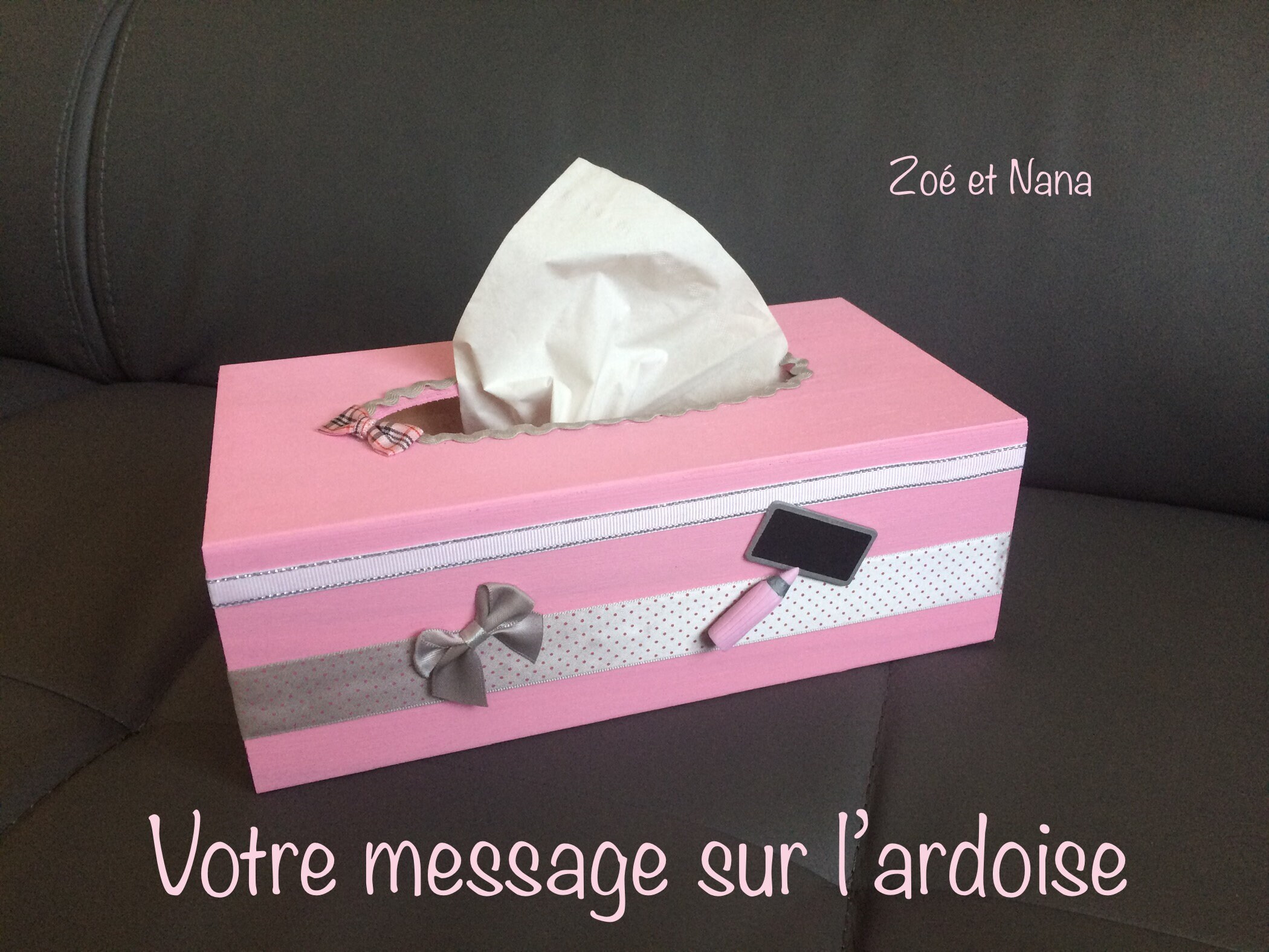 Cadeau Personnalisé, Boîte à Mouchoirs, en Bois, Rose et Gris