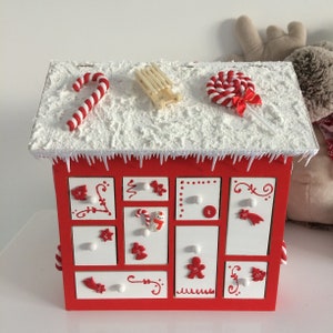 Calendrier de l'avent, Noel, garni, Maison sucre d'orge, rouge et blanc image 2