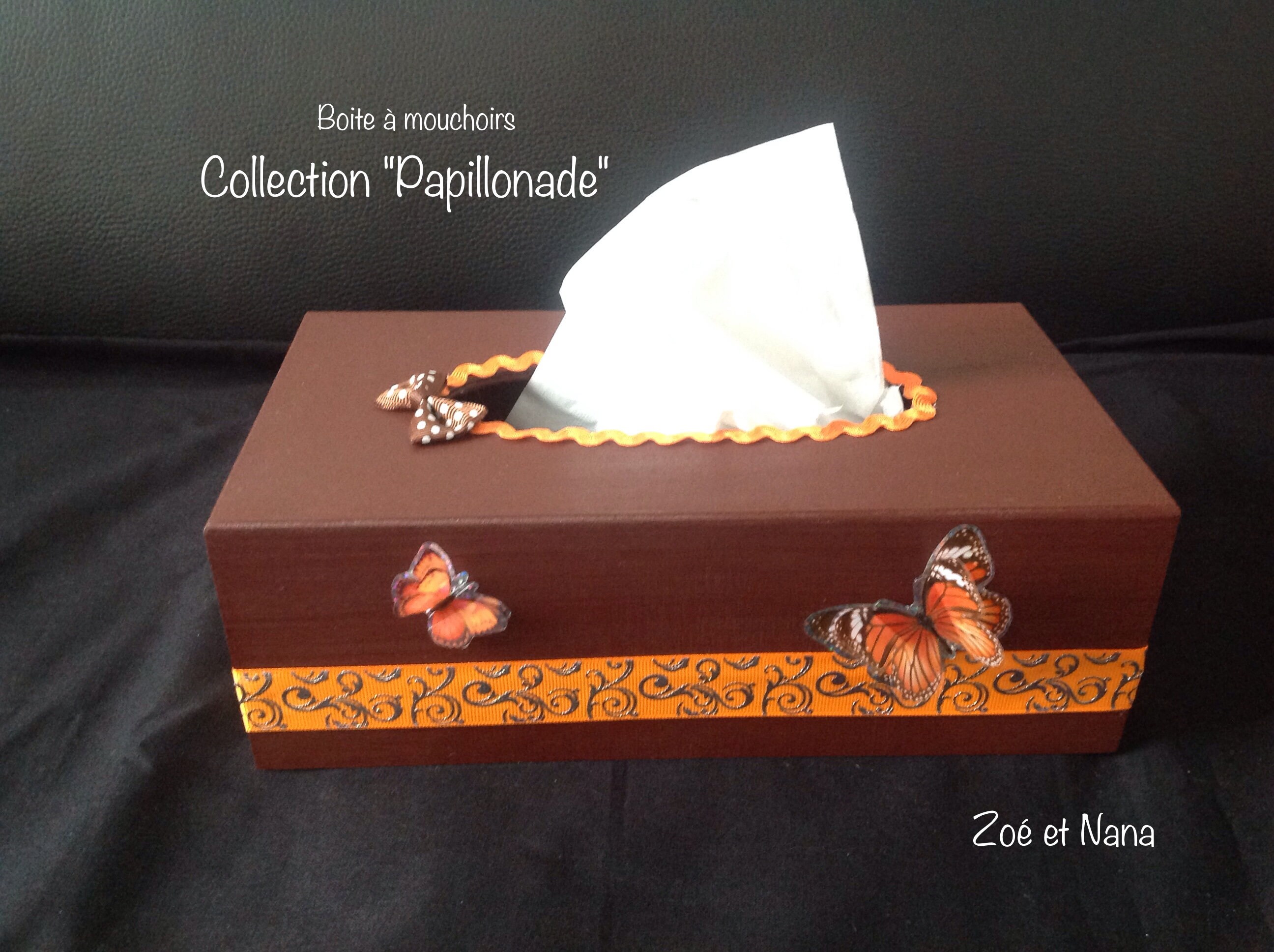 Boite à Mouchoirs, Papillon, en Bois, Brun, Marron, Orange, Chocolat, Decoration, Accessoires, Maiso