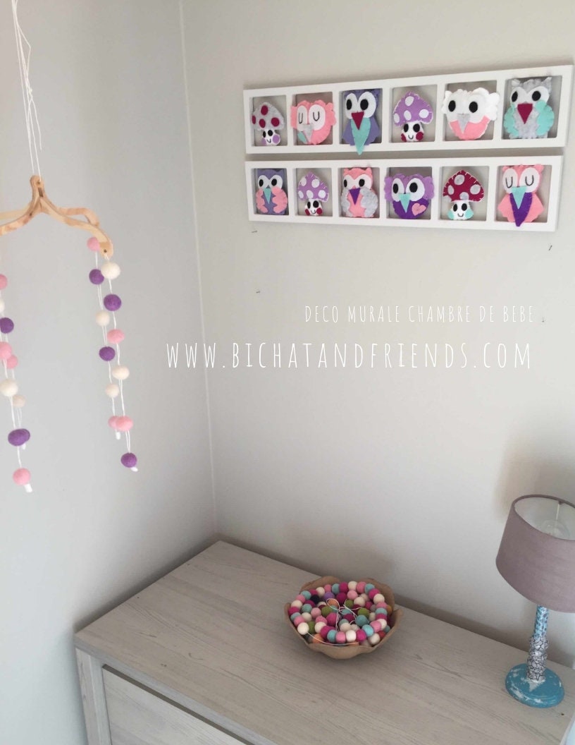 Cadre Mural Déco Chambre Fille - Tons Rose Lila Gris