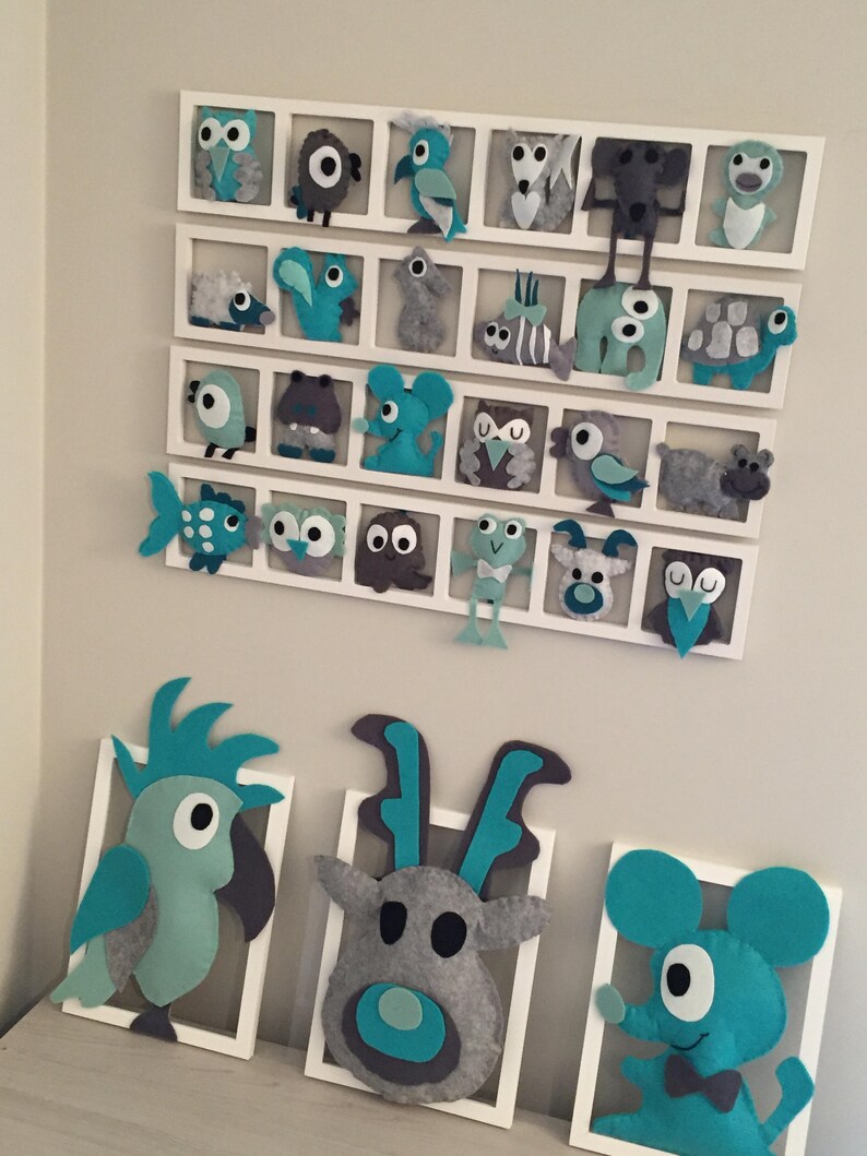 Deco tendance, chambre enfant ,cadres mural, figurines tons vert d'eau turquoise gris image 6