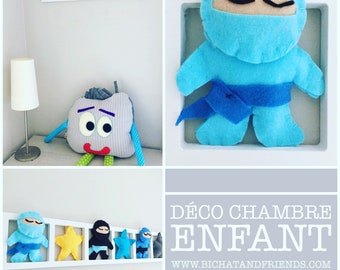 Décoration murale chambre bébé, theme Ninja, figurines multicolores, cadeau de naissance original