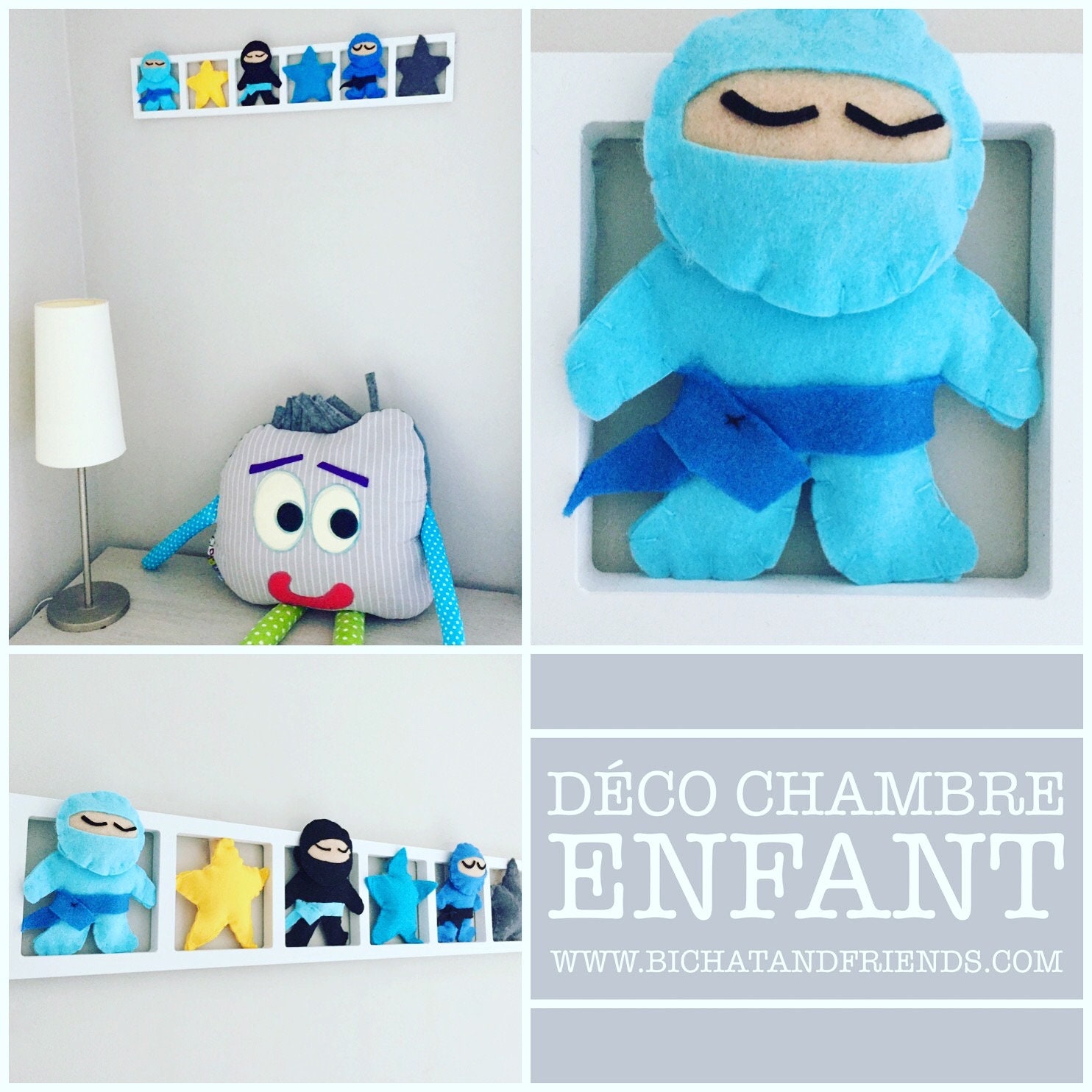 Décoration Murale Chambre Bébé, Theme Ninja, Figurines Multicolores, Cadeau de Naissance Original