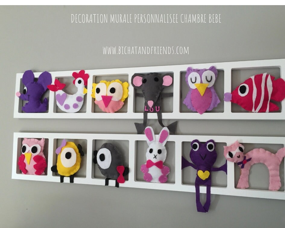 Deco chambre enfant cadre mural rose gris lila jaune | Etsy