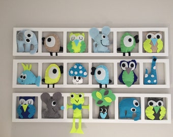 Deco child bedroom-wall frame-animals green blue grey-future gift MOM-birth-personalized