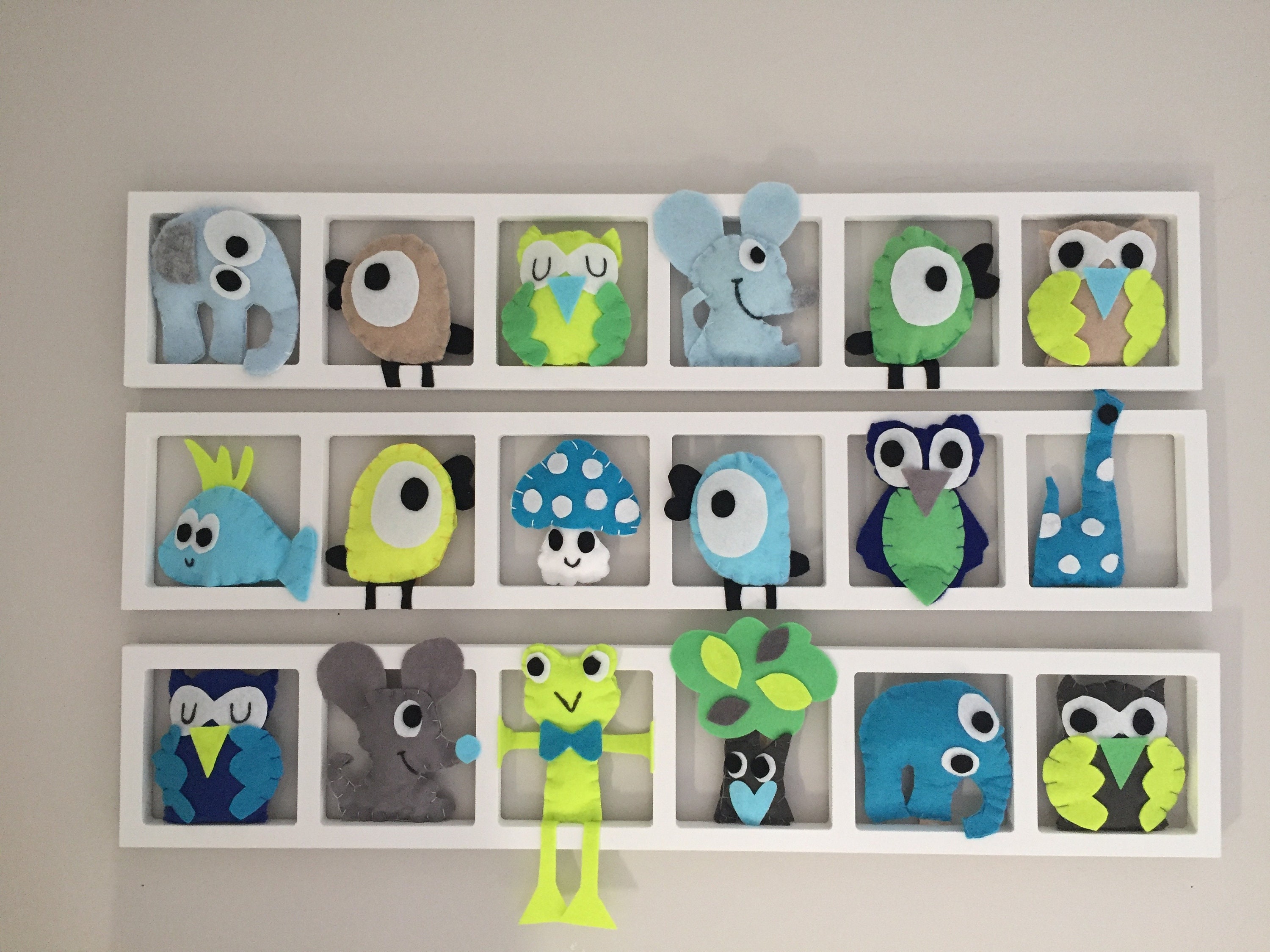 Deco Chambre Enfant - Cadre Mural Animaux Vert Bleu Gris Cadeau Future Maman Naissance Personnalisé