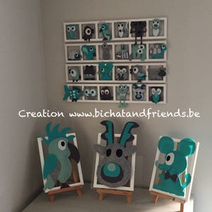 Deco tendance, chambre enfant ,cadres mural, figurines tons vert d'eau turquoise gris image 3