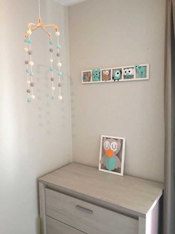 Baby Bedroom Frame Figurines Felt Green Mint Beige Orange Bedroom Girl Room Boy Birth Gift