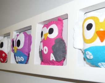 Wall frame nursery baby, owls, owls, multicolored colors, original and personalized gift