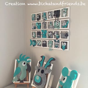 Deco tendance, chambre enfant ,cadres mural, figurines tons vert d'eau turquoise gris image 2