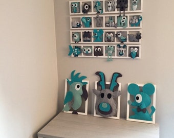 Decorative wall frame baby - grey turquoise tones