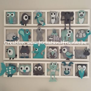 Deco tendance, chambre enfant ,cadres mural, figurines tons vert d'eau turquoise gris image 1