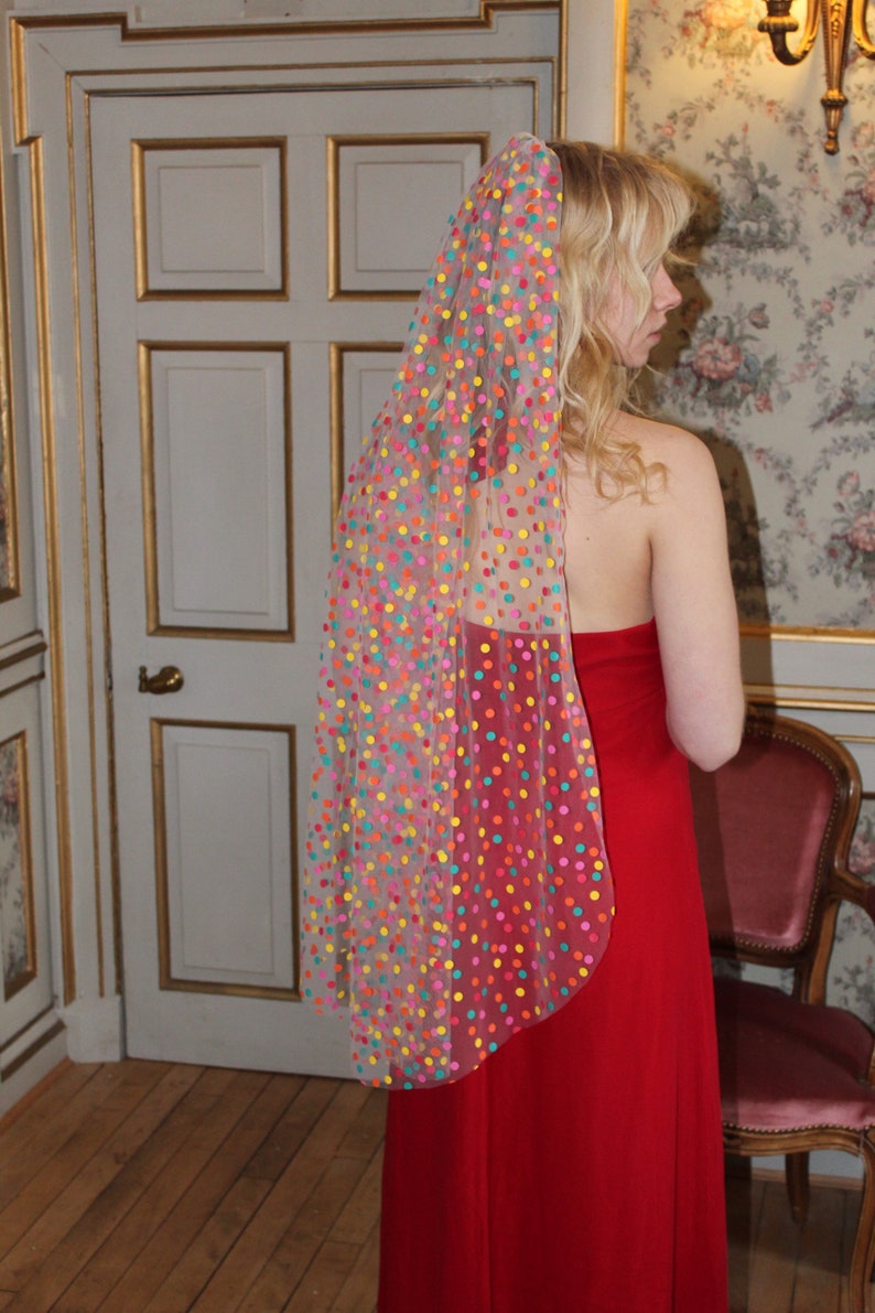 Confetti Polka Dot Colourful Bridal Veil Etsy