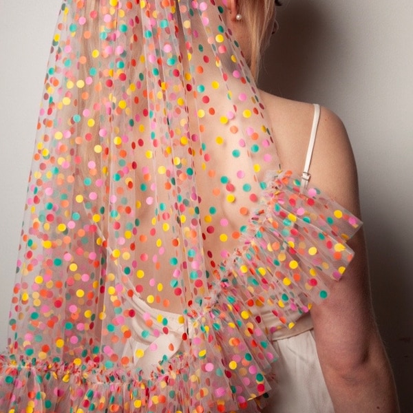 Rainbow polka dot colourful wedding veil