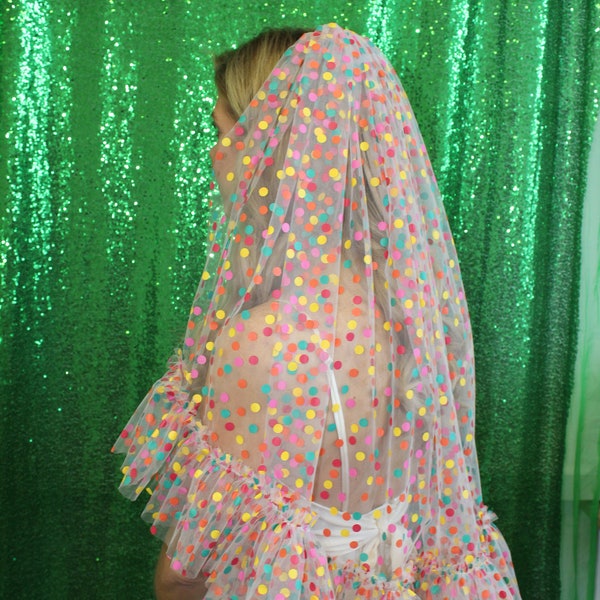 Polka dot colourful wedding veil with ruffle edge