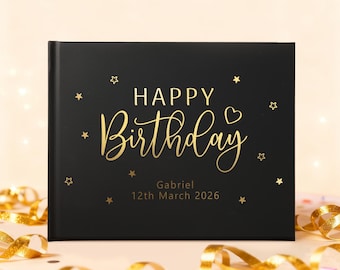 Elegant Birthday Guest Book, Personalized 16th,18th,30th, 40th, 50th, 60th, 70th, 80th Birthday Party Gift, Gold Foil Birthday Guest Book