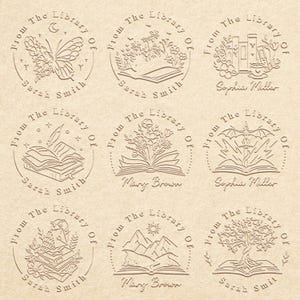 Timbro per goffratura di libri, timbro per goffratura di libri personalizzato, timbro per biblioteca personalizzato, dalla biblioteca di, ex libris, regali per gli amanti dei libri