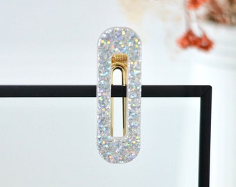 Barrette woman resin silver sequins