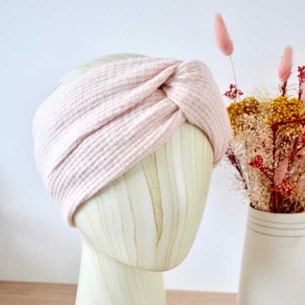 Headband / bandeau femme tricot rose