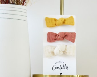 Lot de 3 barrettes / pinces en gaze de coton