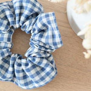 Blue and white gingham cotton gauze scrunchie image 3