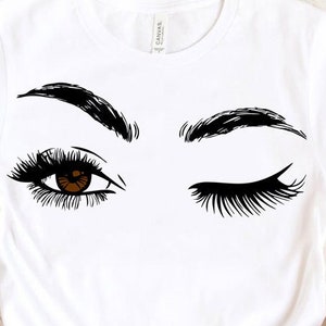 Bruine ogen knipoog Svg, wenkbrauwen Svg-bestand knippen, vrouw ogen knipogen SVG, Lady Eyelashes make-up artiest ontwerp svg, Shirt Print png, Cricut Clipart