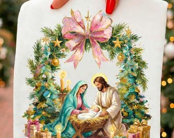 Christian Nativity Scene PNG, Preppy Painted Nativity, Glitter Faith Christmas Coquette, Sublimation design