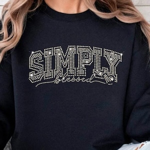 Simply Blessed svg, Strassvorlage SVG, Bling svg, Christian Zitat svg, Strassmuster, Bling Shirt Design