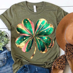 4 PNG St. Patrick's Day Glitter Shamrock, Design de sublimação de trevo de quatro folhas, Camisa estilo lantejoulas St. Patty's Day, Transferência DTF para artesanato