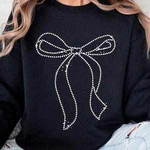 Plantilla SVG de lazo de coqueta con diamantes de imitación, diseño elegante y brillante para camisetas, patrón de fijación por calor de cristales, diamantes de imitación SVG para Cricut