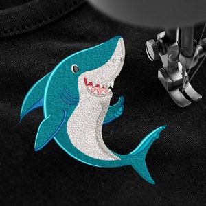 Cartoon Shark, Machine Embroidery Design, Cute Shark Embroidery, Smiling Shark Embroidery