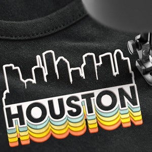 Houston City Skyline Embroidery Design, Vintage Retro Embroidery, Houston Texas Machine Embroidery Pattern, Satin Stitch Fill Stitch 4x4 5x7