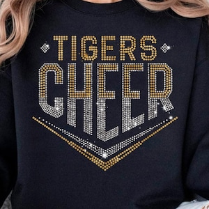 Plantilla SVG de diamantes de imitación para equipo de animadoras, animadoras de los Tigers, plantilla SVG de equipo de animadoras, patrón de diamantes de imitación, diseño brillante SVG de Cricut