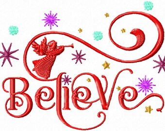 Christmas Embroidery Design, Believe Embroidery, Christmas Angel Believe, Fill Stitch, Machine Embroidery Pattern Nativity Christmas Believe