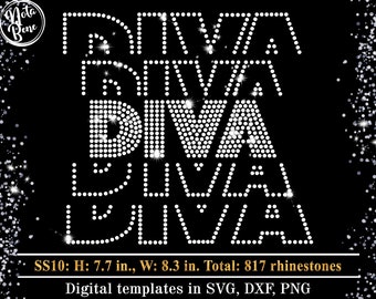 Diva Tiled Rhinestone Template SVG, Afro American Bling Shirt Design, Spangle Transfer png