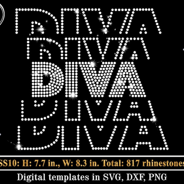 Diva Tiled Rhinestone Template SVG, Afro American Bling Shirt Design, Spangle Transfer png