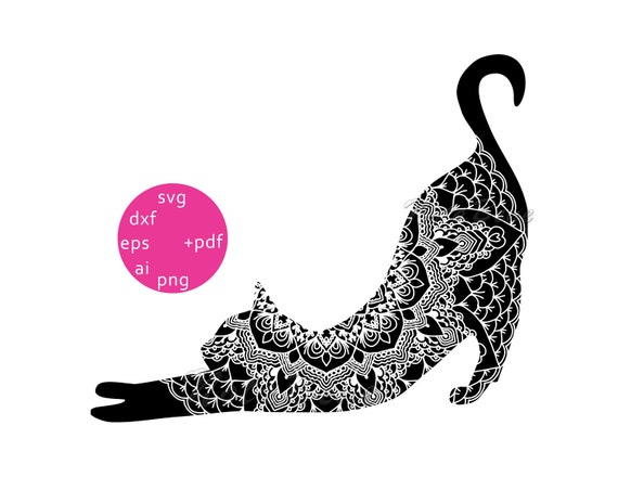 Download Yoga Cat Mandala Svg Cut File Cat Dxf Cat Boho Hippie Cat Etsy