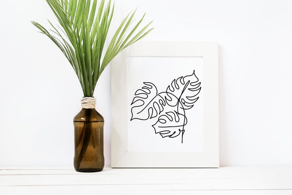 Monstera Plant Leaves Svg Single Line Art Svg Cut file Exotic Tropical Plants Leaf Svg Oneline Drawing svg Feminine Shirt Print Cricut PNG
