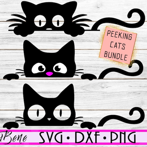 Peeking Black Cat SVG Clipart, Peek a boo Cats SVG Peekaboo Cat Cut File Pet Cat Svg Digital Print Poster Cricut Silhouette Cut File