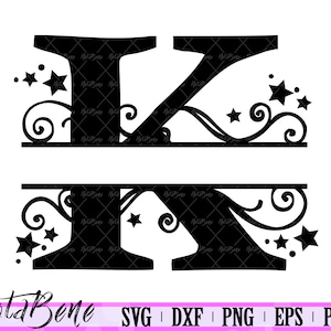 K Split Monograma SVG Split Letra K SVG Dividido Inicial K Decorativo K Arquivos para Cricut Placa de Madeira K Stencil Dxf K Arquivo de Corte a Laser CNC Plasma
