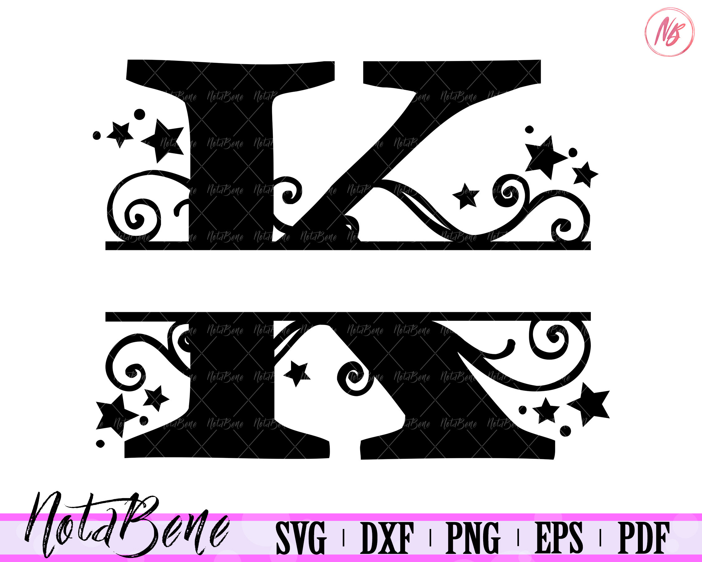 K Split Monogram SVG Split Letter K SVG Divided Initial K Decorative K Files for Cricut Wood Sign K Stencil Dxf K Laser Cut File CNC Plasma
