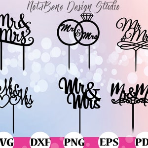 Mr & Mrs Cake Topper SVG Wedding Cake Toppers svg Cutting file Cricut Silhouette Mr and Mrs Cupcake Topper Sign Vector Mr and Mrs CNC Plasma