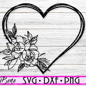 Blumen Herz Plotterdatei Herz Rahmen Clipart SVG Floral Flourish Herz Cricut Herz Monogramm svg Vinyl Aufkleber PNG DXF Valentinstag svg
