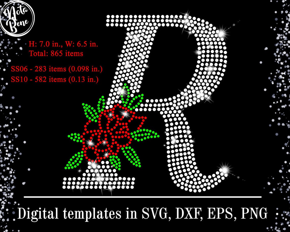 Floral Letter R Rhinestone Template SVG Diamond Bling - Etsy