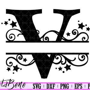 Download V Split Monogram SVG Tourbillons Étoiles Split Font Lettre V | Etsy