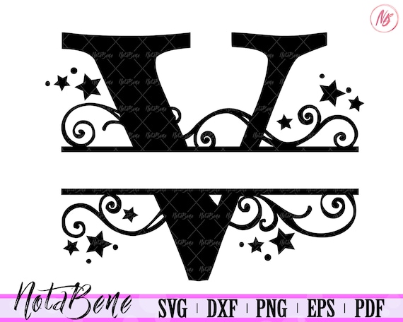 Download V Split Monogram Svg Swirls Stars Split Font Letter V Svg Etsy